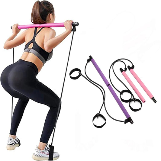 Portable Yoga Pilates Bar Stick with Resistance Band Home Gym Workout